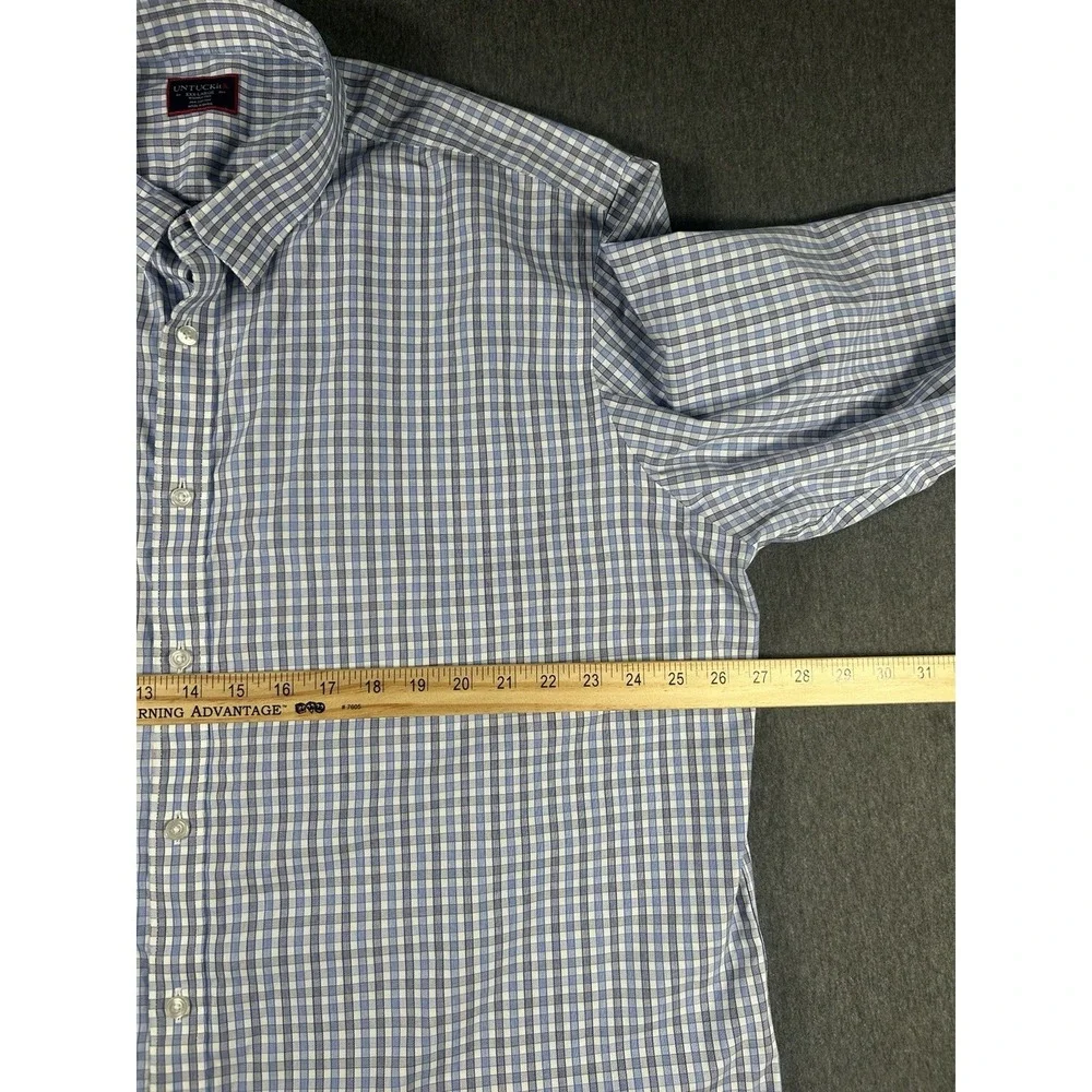 UNTUCKit Men's‎ 3XL Wrinkle Free 100% Cotton Blue White Checkered
